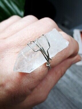 Raw Clear Quartz Crystal Wire Wrap Ring 7.5